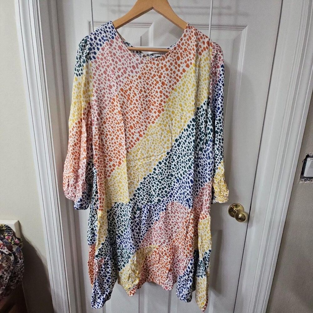 Eloquii Elements Women's Plus Size 18 Rainbow Animal Print Tiered Dress